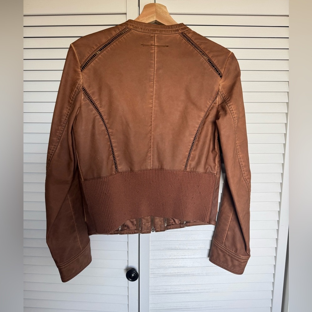 Hei Hei Anthropologie Brown Moto Jacket Petite Ribbed Hem Biker Full Zip | Small - Picture 2 of 10
